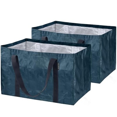 CleverMade 2li Paket Saklama Sepeti, Frakta Alışveriş Çantası, Taşınma, Market Alışverişi ve Dolum için Ağır Hizmet Tipi Çok Amaçlı Çantalar; Okyanus Mavisi