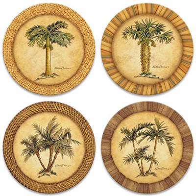 CoasterStone AS1990 Emici Altlık, 11 cm, Palmiye Desenli, 4lü Set