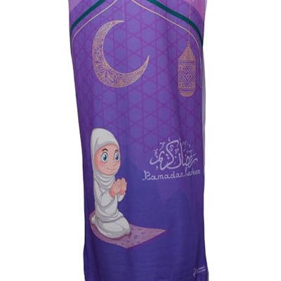 Çocuk Namaz Takımı Pratik Tek Parça Desenli Kollu Tak Çıkar Başörtülü Likralı Tesettür Elbise (6-12 Yaş) 925-0201