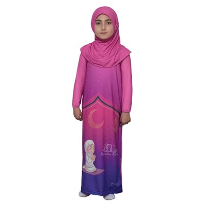 Çocuk Namaz Takımı Pratik Tek Parça Desenli Kollu Tak Çıkar Başörtülü Likralı Tesettür Elbise (6-12 Yaş) 925-0201 - Seçenekler: Yıl;6, Yıl;8, Yıl;10, Yıl;12