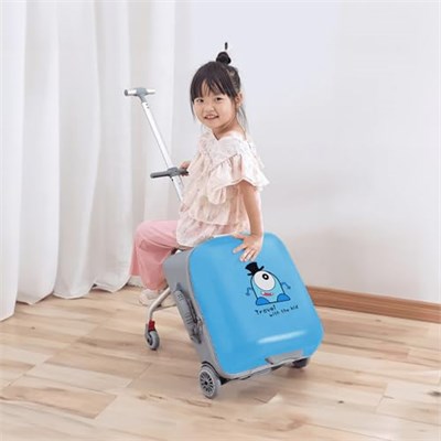 Çocuk Seyahat Valizi, Oturaklı, 35L Kabin Boyu, Renkli ve Eğlenceli, Kids (Mavi)