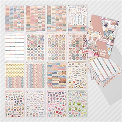 colortouch Planner Sticker Set - 1500+ Adet Çıkartma - Takvim, Ajanda, Günlük, Planlayıcı, Not Defteri, Journal için Düzenleyici Etiketler - Scrapbook Sticker - Stickeralbum - 3 Aylık Sticker Book