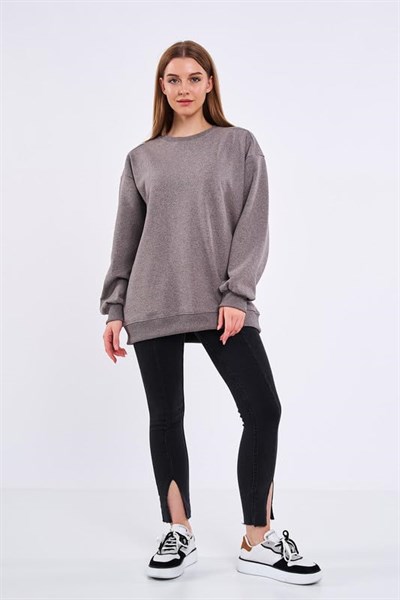 COMEOR Sweatshirt Kadın Rahat Büyük Beden Pamuklu Kazak, Uzun Kollu Tişört, Kapüşonsuz, Standart Kesim