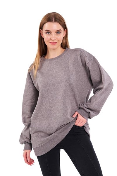 COMEOR Sweatshirt Kadın Rahat Büyük Beden Pamuklu Kazak, Uzun Kollu Tişört, Kapüşonsuz, Standart Kesim