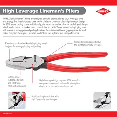 (Comfort Grip) - Knipex 09 02 240 SBA 24cm Ultra-High Leverage Linemans Pliers