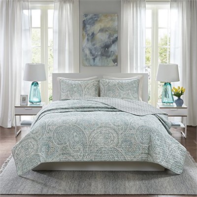 Comfort Spaces Yorgan Seti-Trend Şal Desenli Yazlık Kılıf, Rahat Örtü Hafif Dört Mevsim Yatak Katmanı, Eşleşen Kırlent, King/Cal King, Kaşmir Şal Desenli Mavi - Seçenekler: King/Cal King, Tam / Queen