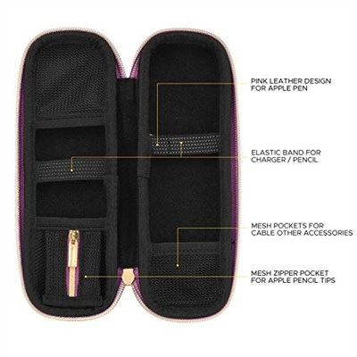 Comfyable Apple Pencil için Kalem Tutucu Kalem Kutusu, Kalem Aksesuarları Elastik Kayış Kol Koruyucu Taşıma Çantası USB Kablosu AirPods File Cepli AirPods, Mor Glitter