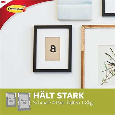 Command Yapışkan şeritler, paket 4 x 2 küçük (8 şerit), beyaz – resimleri delmeden asın, şeritler 1,8 kga kadar dayanır, kalınt - Seçenekler: 4 pairs, 4 Count (Pack of 1), 4 x 2 Streifen, 18 Pairs...