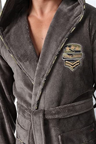 Commander Nakışlı Bambu Cotton Erkek Bornozu Haki 3XL