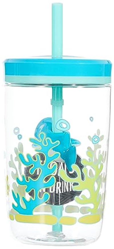 Contigo Yüzen Köpek Balığı Pipetli Tritan Bardak 470 ml, Mavi