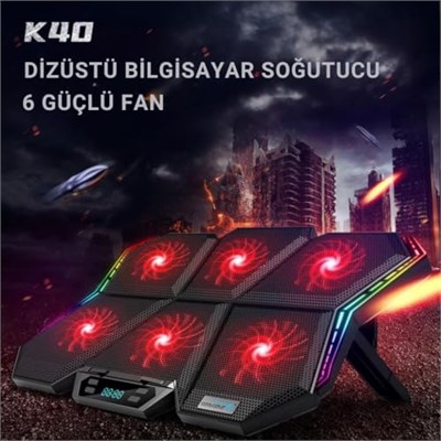 Coofbe Led Işıklı Ayarlanabilir 7 Kademeli Stand 6 Fanlı Göstergeli Notebook Laptop Soğutucu Turbo Fan