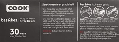 Cook Bas&Kes Streç Film Kesme Aparatı, 30 cm x 30 m, Beyaz - Seçenekler: Pack of 3, 30 cm x 30 m