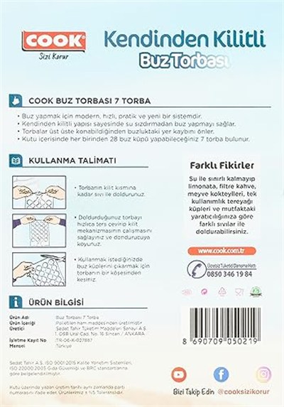 Cook Buz Torbası, Kendinden Kilitli (7 Adet/Kutu içi) 2li paket