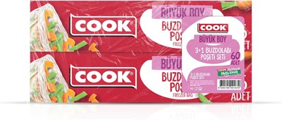 Cook Buzdolabı Poşeti 3+1 Ekonomik Paket Büyük Boy 30 x 45 cm, 60 Yaprak, 4 Paket