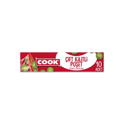 Cook Çift Kilitli Buzdolabı Poşeti, Küçük Boy, 19 x 25 cm, 10 Yaprak, Zip Kilit