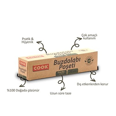 Cook Doğada Çözünür Buzdolabı Poşeti, Orta Boy, 24 x 38 cm, 30 Yaprak