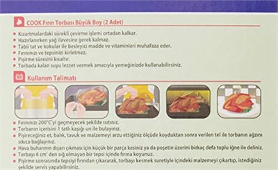 Cook Fırın Torbası, Hindi Boy, 45 x 50 cm, 2 Yaprak, Polyester Telli - Seçenekler: Büyük 2li paket, Büyük