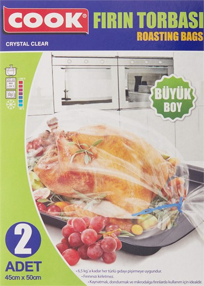 Cook Fırın Torbası, Hindi Boy, 45 x 50 cm, 2 Yaprak, Polyester Telli - Seçenekler: Büyük 2li paket, Büyük