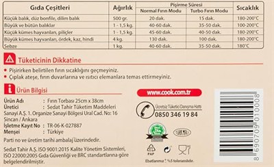Cook Fırın Torbası, Standart Boy, 25 x 38 cm, 8 Yaprak, Polyester Telli