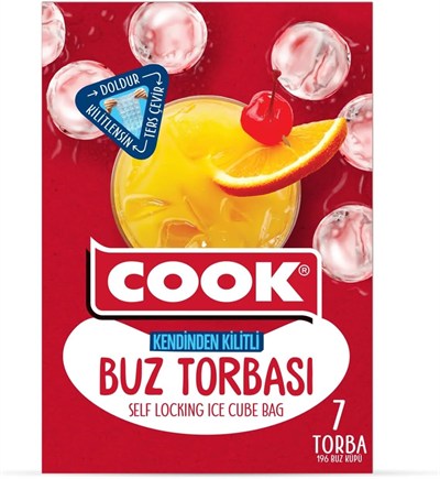 Cook Kendinden Kilitli Buz Torbası, 7 Yaprak, 28 Buz Küpü, Toplam 196 Küp, Zip Kilit