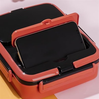 Cooker 1392-2 Çelik Hazneli 3 Bölmeli Beslenme Kutusu Lunchbox Sefer Tası - Turuncu