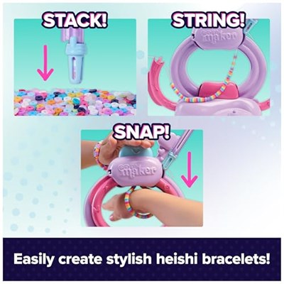 Cool MAKER Stackd Heishi Studio bileklik, 1200den fazla Heishi boncuk ve aksesuarlı, otomatik dizme, kendin yap takı seti, 15 şık bileklik için, 7 yaşından büyük çocuklar için