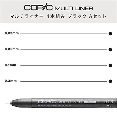 Copic İşaretleyiciler Çok Katmanlı İnce Pigment Esaslı Mürekkep, 4 Parça Set