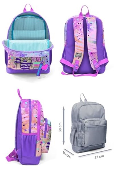 Coral High Dört Bölmeli Pembe Mor Fashion Girl Desenli İlkokul Sırt Çantası - Kız Çocuk