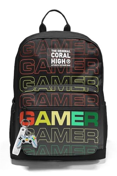 Coral High Dört Bölmeli Siyah Gri Gamer Ortaokul Çantası Erkek Çocuk Sırt Çantası