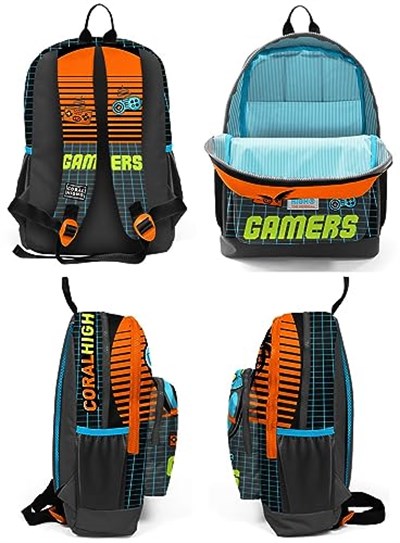 Coral High Erkek Çocuk İlkokul Okul Sırt Çantası ve Beslenme Çanta Seti - Turuncu Gamers