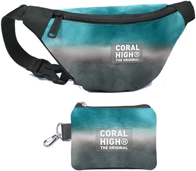 Coral High Erkek Çocuk Turkuaz Gri Batik Desenli Bel Çantası ve Bozuk Para Cüzdanı Set