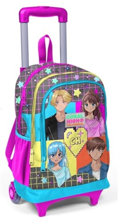Coral High Işıklı Tekerlekli Anime Çekçek Okul ve Seyahat Çantası Kız Çocuk Gri