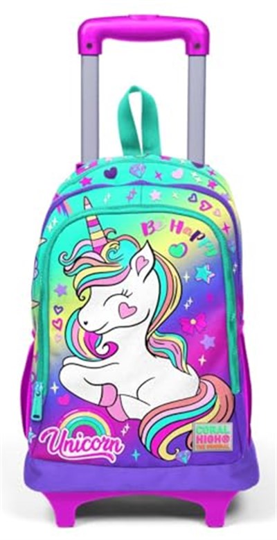 Coral High Işıklı Tekerlekli Unicorn Çekçek Okul ve Seyahat Çantası Kız Çocuk Yeşil Mor