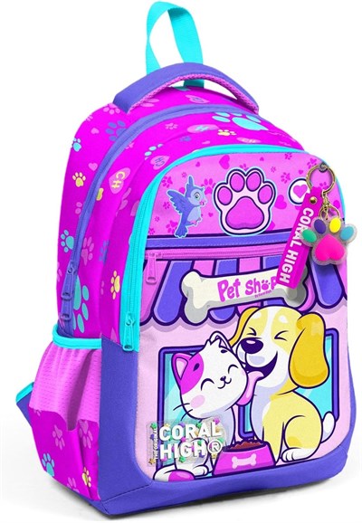 Coral High Kedi Köpek Desenli Kız Çocuk İlkokul Çantası ve Günlük Sırt Çantası