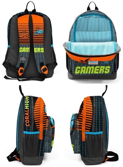 Coral High Kids Gri Turuncu Gamer Desenli 3’lü Okul Çanta Seti - Erkek Çocuk