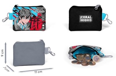 Coral High Kids Siyah Mavi Anime Desenli Bozuk Para Çantası 21925