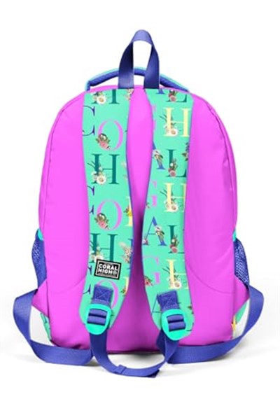 Coral High Kids Su Yeşili Açık Pembe Monogram Desenli Üç Bölmeli Okul Sırt Çantası 14410
