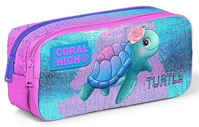 Coral High Kız Çocuk Pembe Mavi Kaplumbağa Üçlü İlkokul Çanta Seti