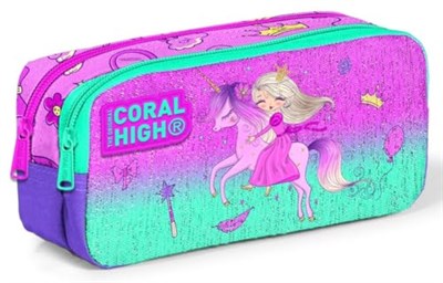 Coral High Kız Çocuk Pembe Yeşil Unicorn ve Prenses Üçlü İlkokul Sırt Çantası Seti