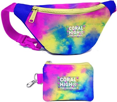 Coral High Kız Çocuk Renkli Batik Desenli Bel Çantası ve Bozuk Para Cüzdanı Set