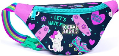 Coral High Lacivert Pembe Kedili Baskılı Kız Çocuk Bel Çantası