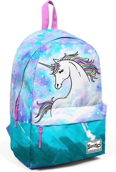 Coral High Mavi Yeşil Unicorn Desenli Sırt Çantası - Okul ve Günlük - USB+AUX Soketli