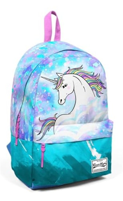 Coral High Mavi Yeşil Unicorn Desenli Sırt Çantası - Okul ve Günlük - USB+AUX Soketli