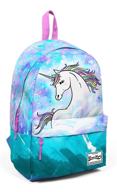 Coral High Mavi Yeşil Unicorn Desenli Sırt Çantası - Okul ve Günlük - USB+AUX Soketli
