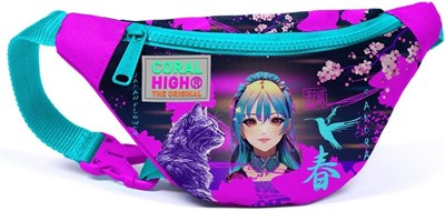 Coral High Mor Pembe Anime Kedi Baskılı Kız Çocuk Bel Çantası