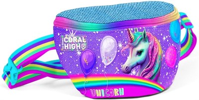 Coral High Mor Simli Unicorn Baskılı Kız Çocuk Bel Çantası