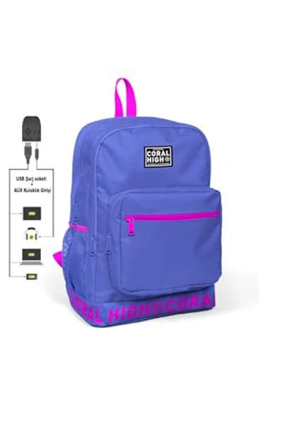 Coral High Nakış Logolu Usb Şarjlı Kulaklık Çıkışlı Lavanta Sırt Çantası 24106