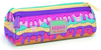 Coral High Pembe Dondurma Üç Bölmeli Kalem Çantası - Kız Çocuk