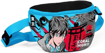 Coral High Siyah Mavi Anime Baskılı Erkek Çocuk Bel Çantası