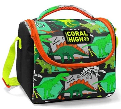 Coral High Siyah Yeşil Dinazor Baskılı Erkek Çocuk Beslenme Çantası